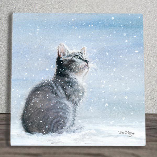 Snow Kitten Ceramic Wall Art