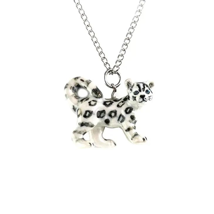 Snow Leopard Porcelain Pendant