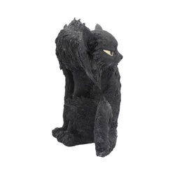 Side view of Spite Black Cat resin ornament on a white background