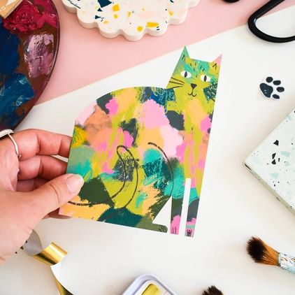 Splodge Art Cats Shaped Card