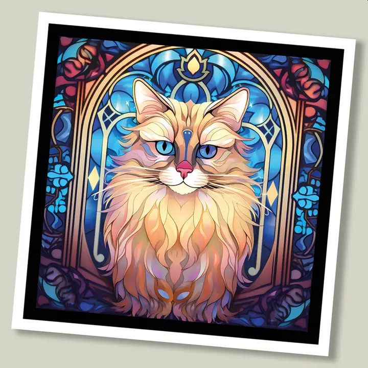 Birman Cat Stained Glass Greetings Card