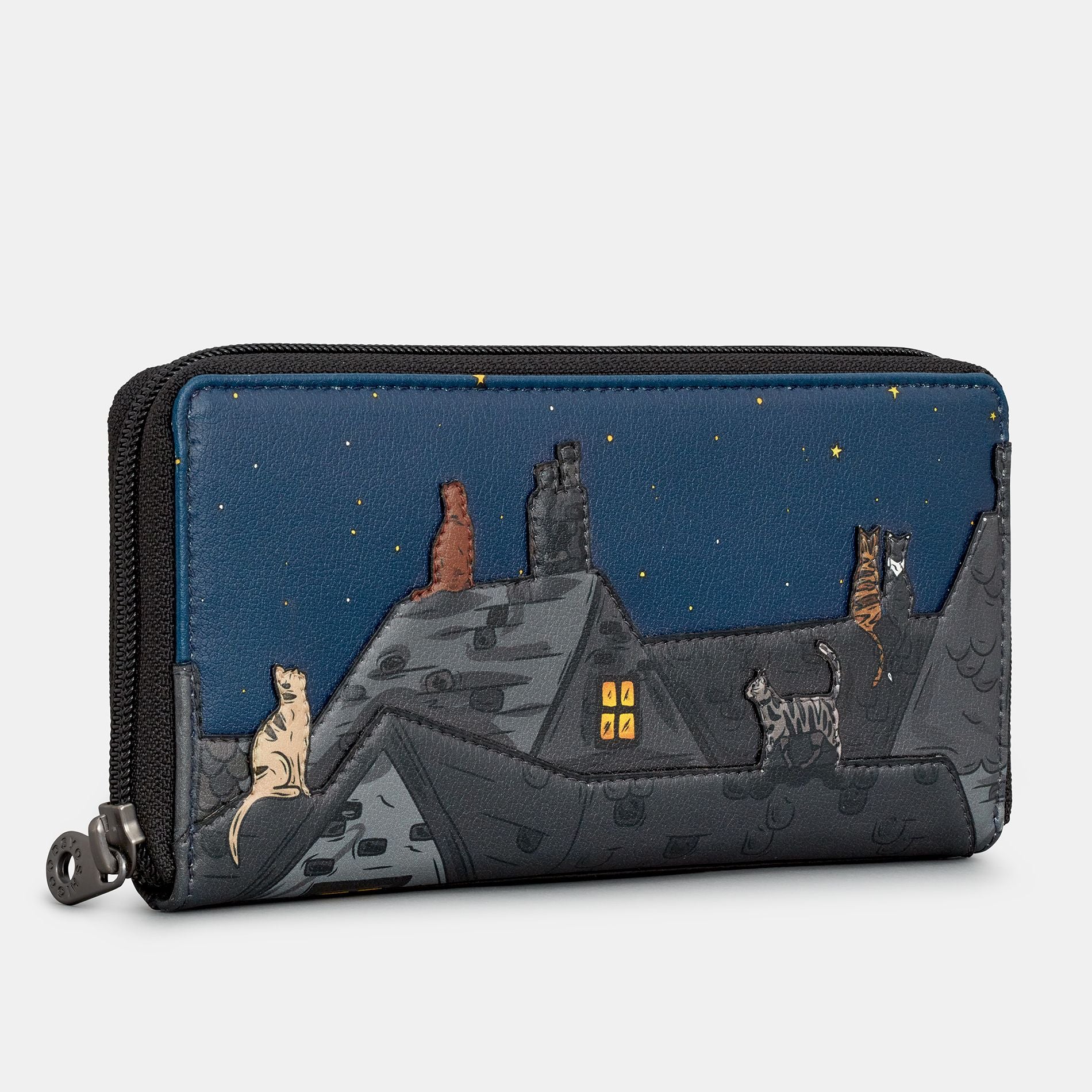 Stargazing Cats Leather Zip Round Purse