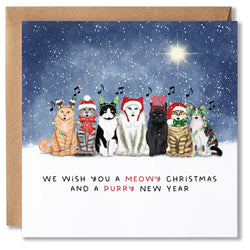 Starry Night Singing Cats Christmas Card