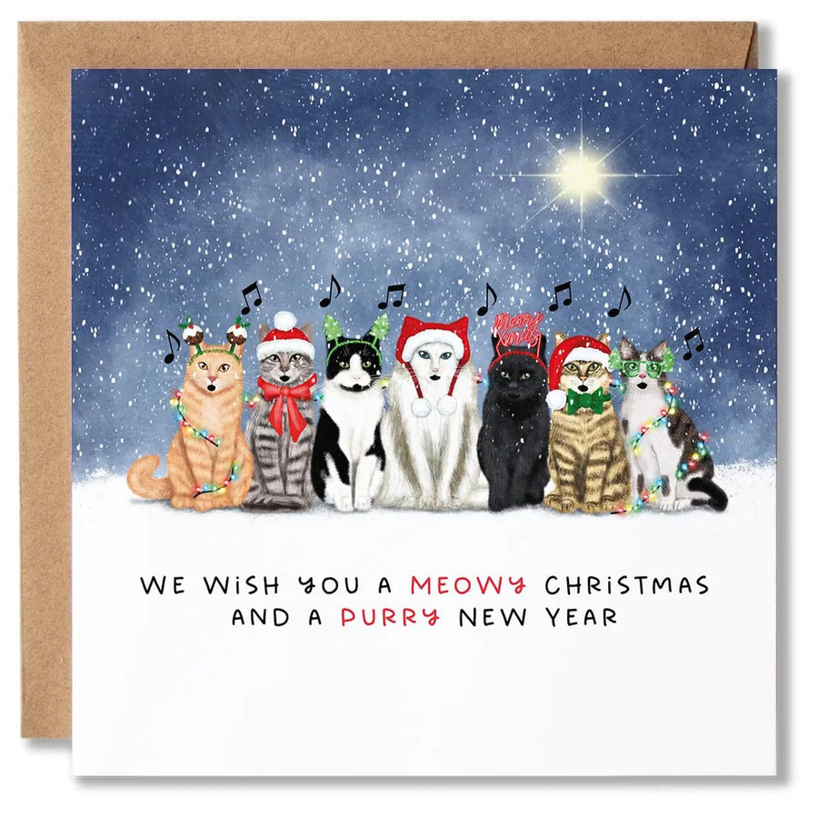 Starry Night Singing Cats Christmas Card