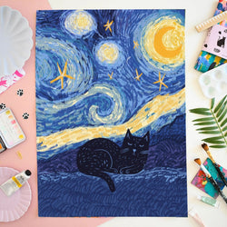 Starry Night Cat Tea Towel