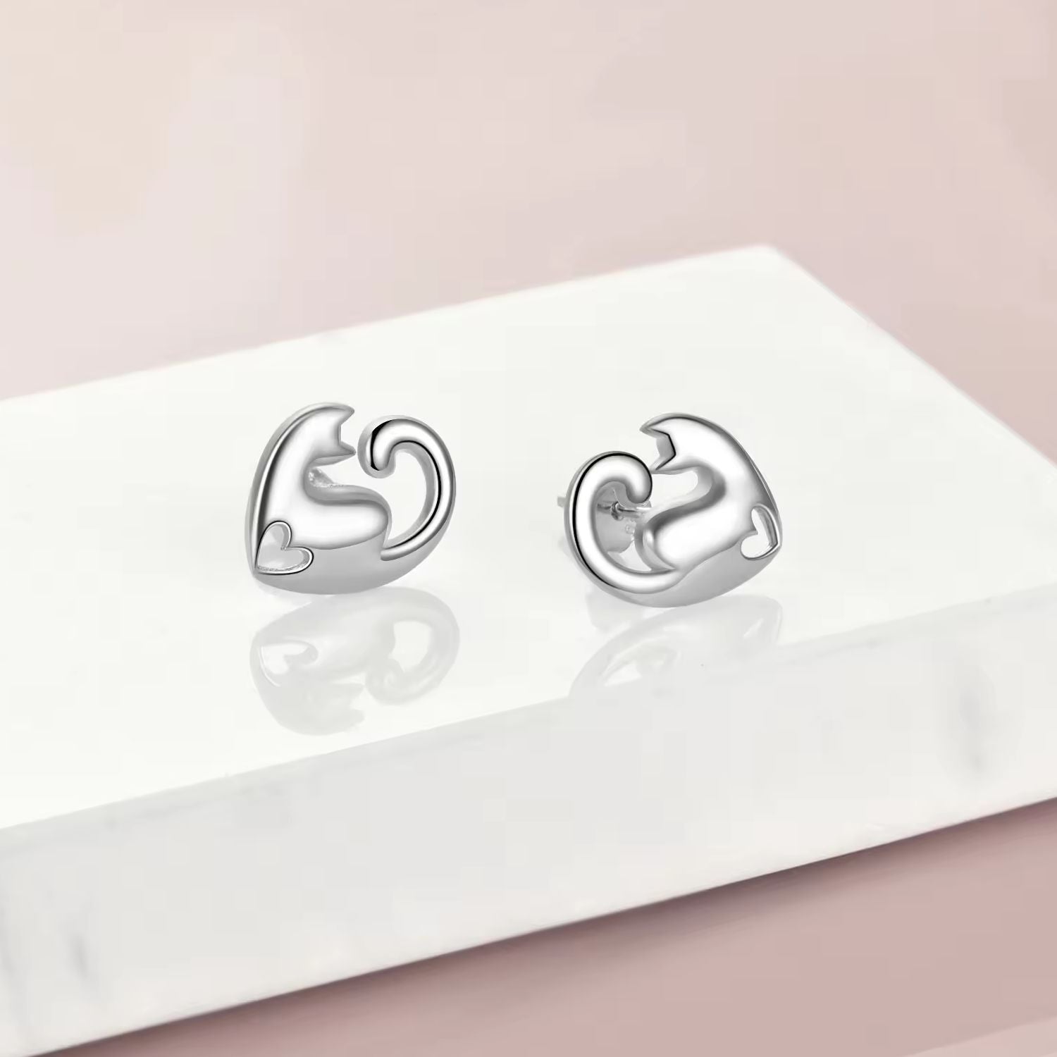 Sterling Silver Love Cat Earrings