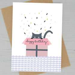 Surprise Cat in Box Birthday Card