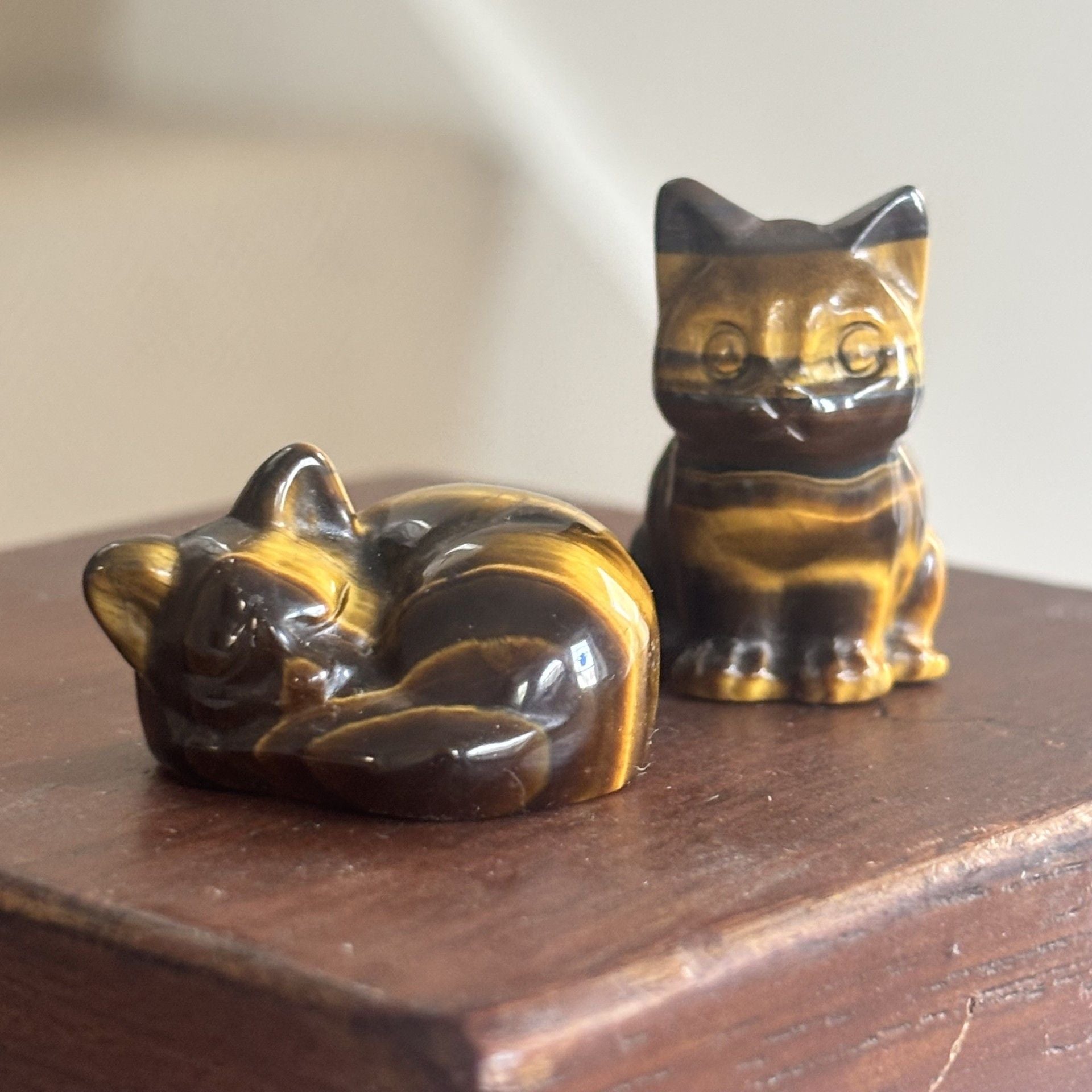 Tigers Eye Gemstone Cat Pair
