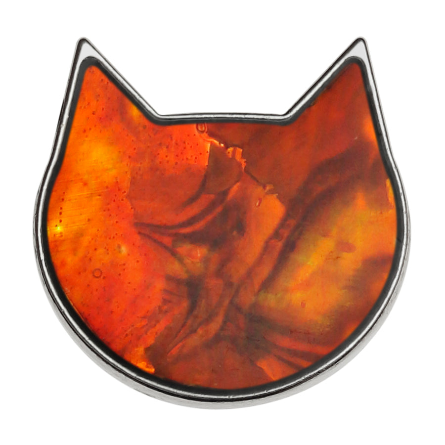 Amber Paua Shell Cat Face Pin