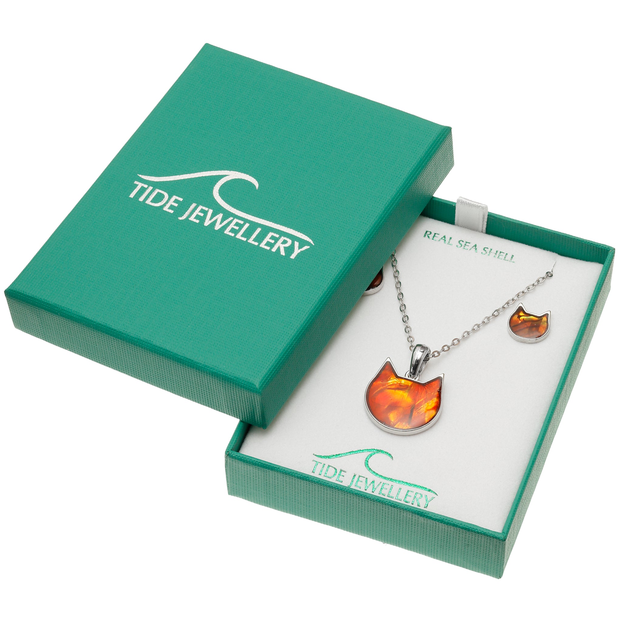 Amber Shell Cat Face Jewellery Set