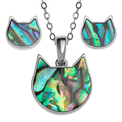 Paua Shell Cat Face Jewellery Set