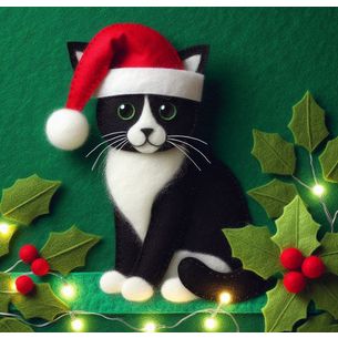 Felt Tuxedo Cat Christmas Card