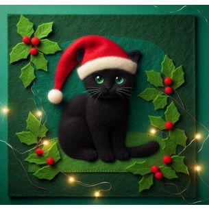 Felt Black Cat Christmas Card