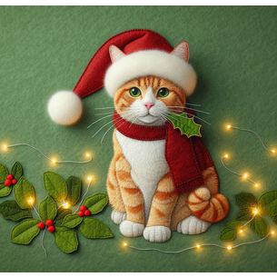 Felt Ginger Cat Christmas Card