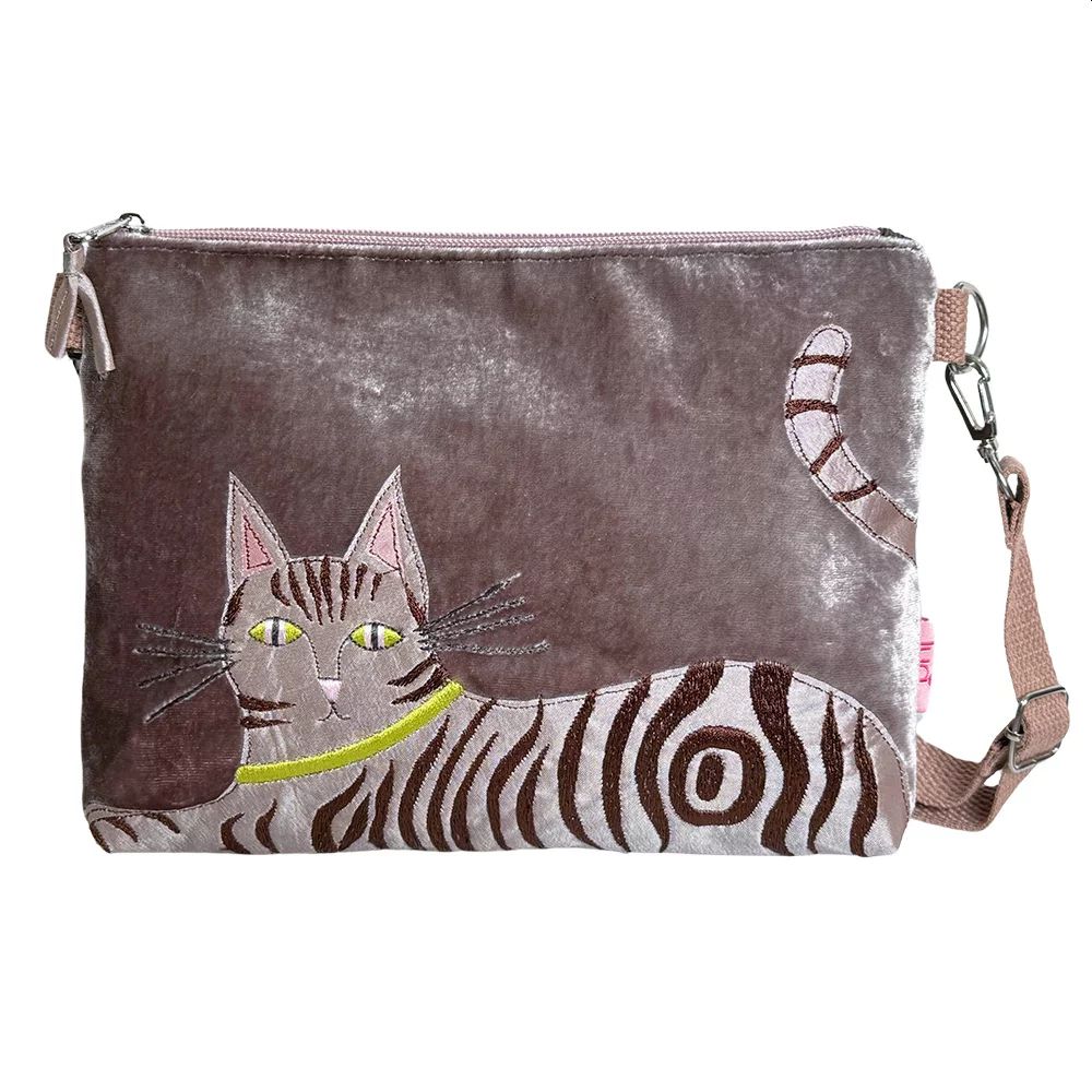 Tabby Cat Velvet Cross Body Bag