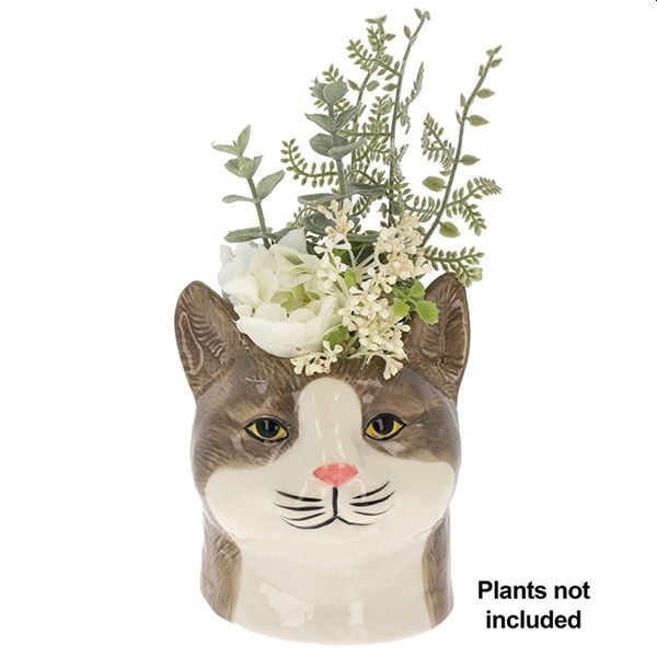 Small Grey Tabby Cat Planter