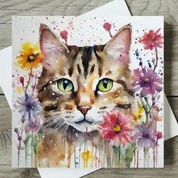 Tabby Cat Face Watercolour Card