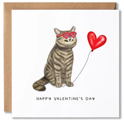 Tabby Cat Love Balloon Valentines Card