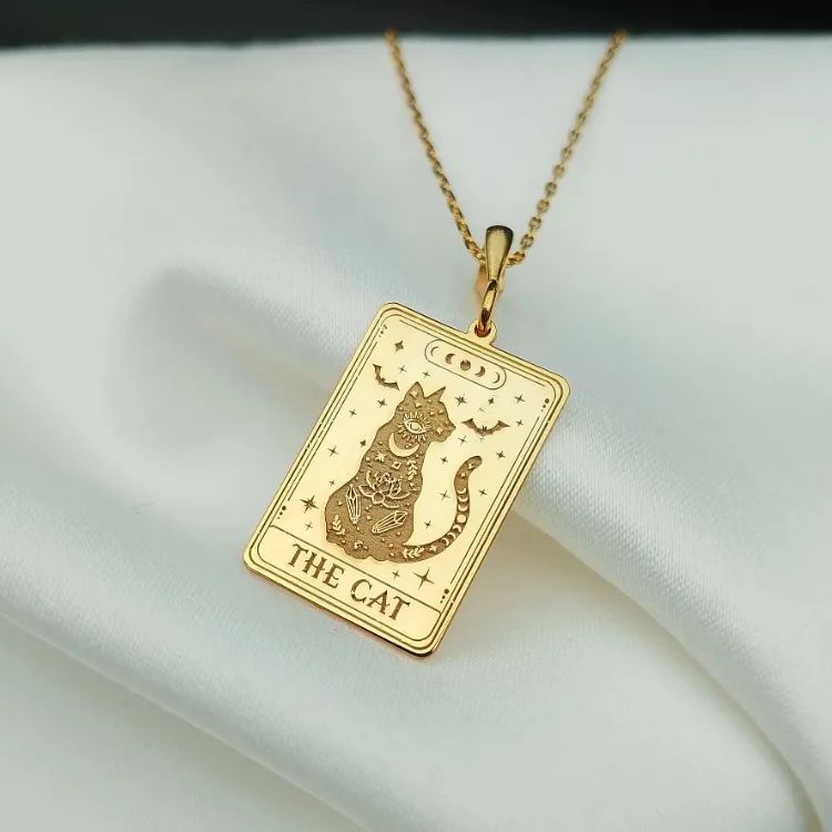 Gold Cat Tarot Pendant