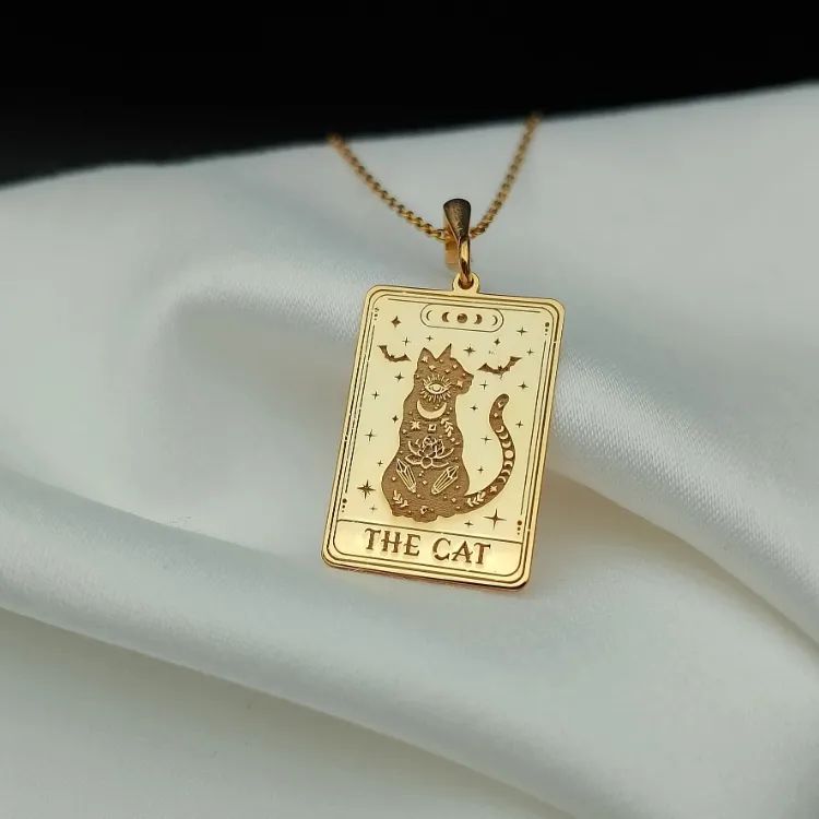 Gold Cat Tarot Pendant