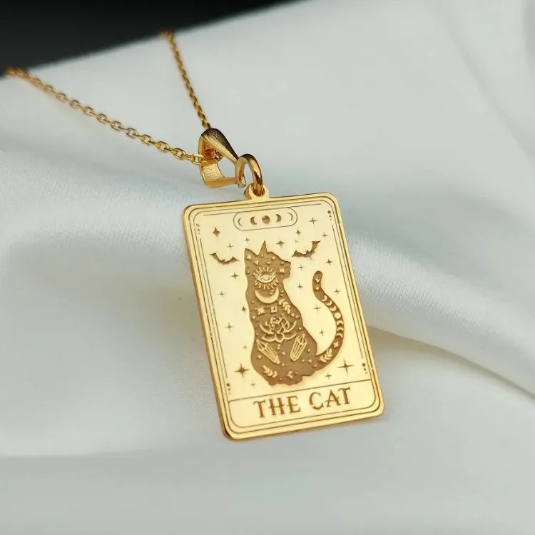 Gold Cat Tarot Pendant