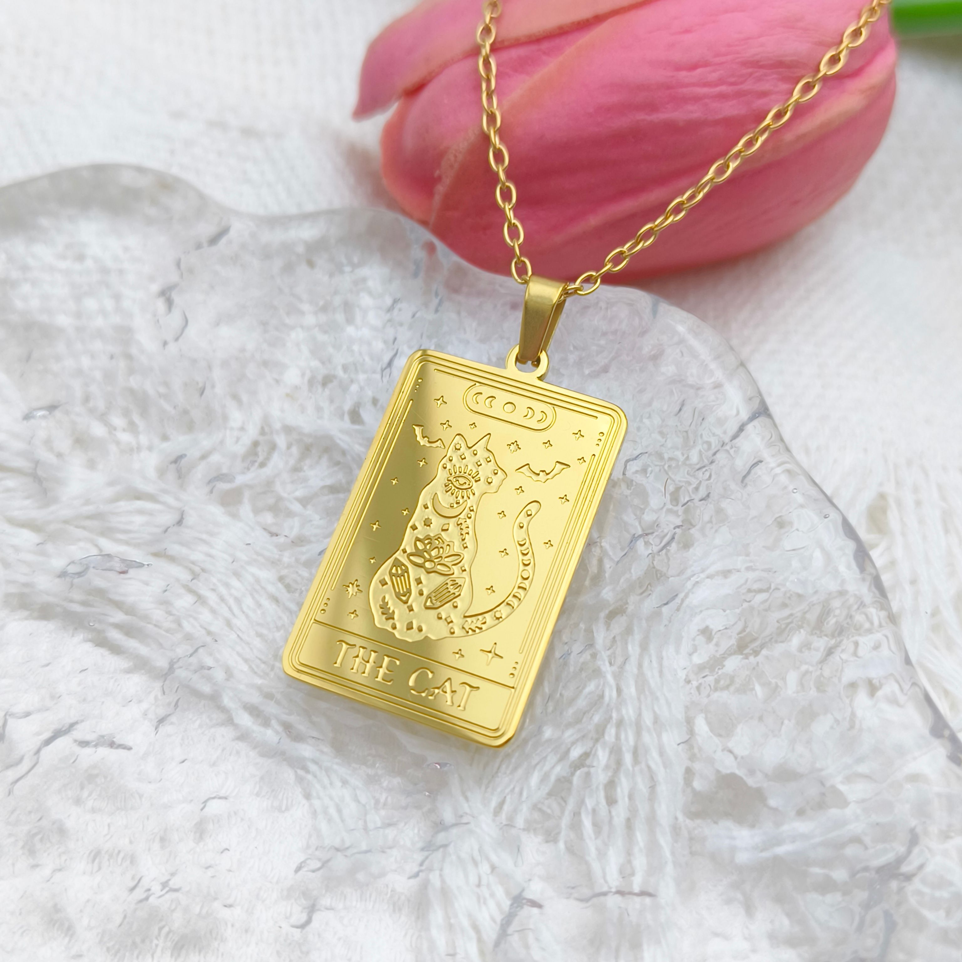 Gold Cat Tarot Pendant