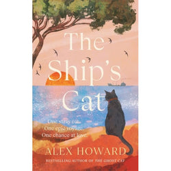 Book cover of 'The Ship's Cat' by Alex Howard with a cat, ship, and sunset illustration.