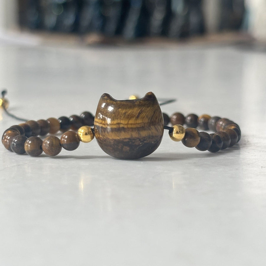 Cat Head Tigers Eye Friendship Bracelet
