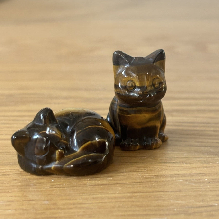 Tigers Eye Gemstone Cat Pair