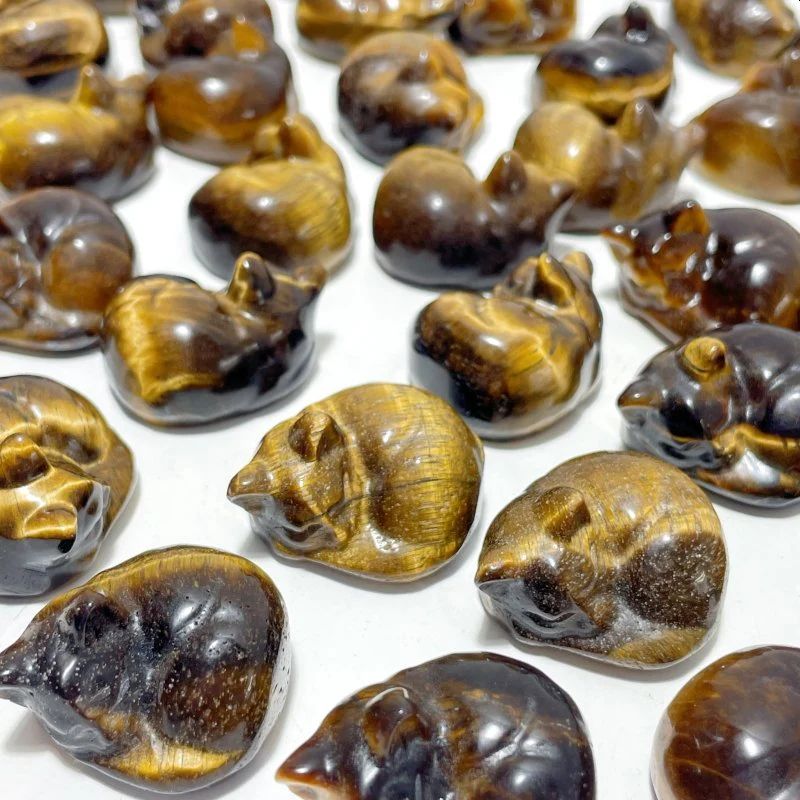 Tigers Eye Gemstone Cat Pair