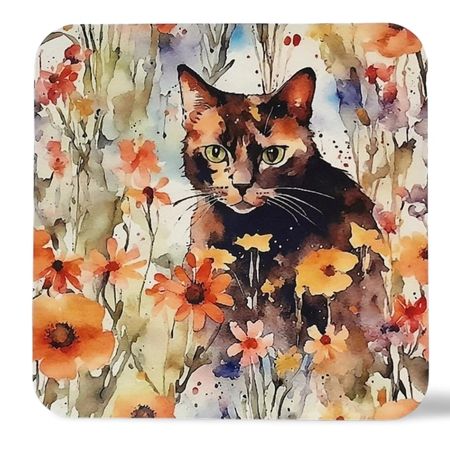 Watercolour Style Tortoiseshell Cat Mug & Coaster Set