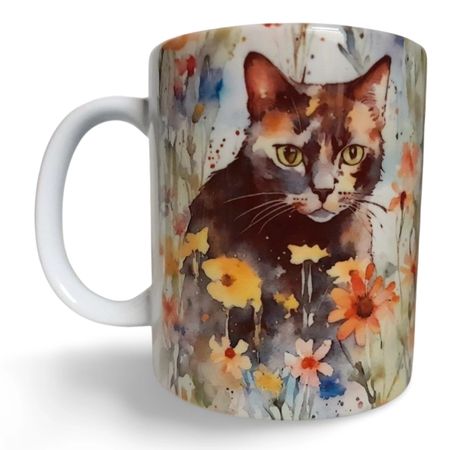 Watercolour Style Tortoiseshell Cat Mug & Coaster Set