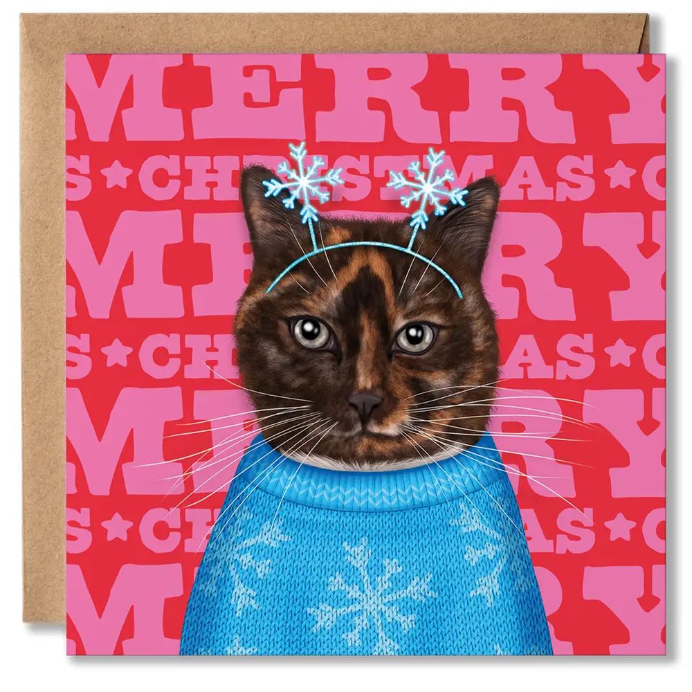 Tortoiseshell Cat Merry Christmas Card