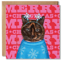 Tortoiseshell Cat Merry Christmas Card