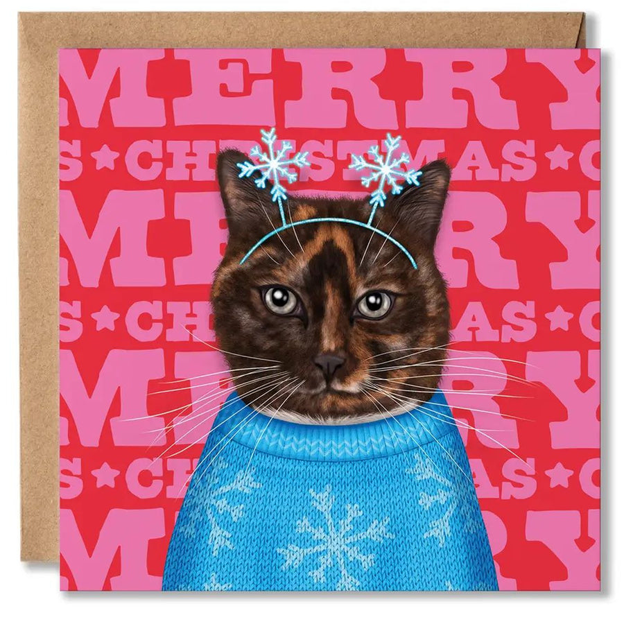 Tortoiseshell Cat Merry Christmas Card