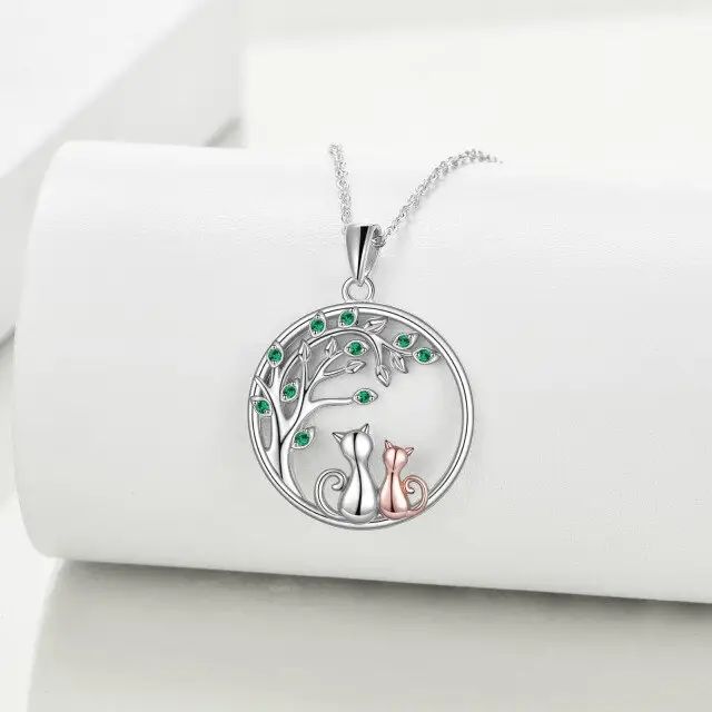 Tree of Life Silver Cat Pendant