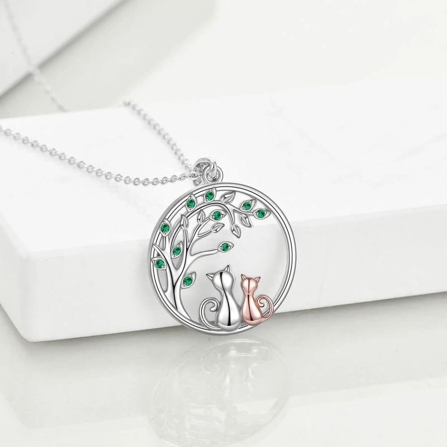 Tree of Life Silver Cat Pendant