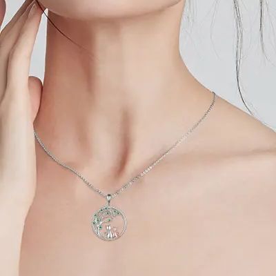 Tree of Life Silver Cat Pendant