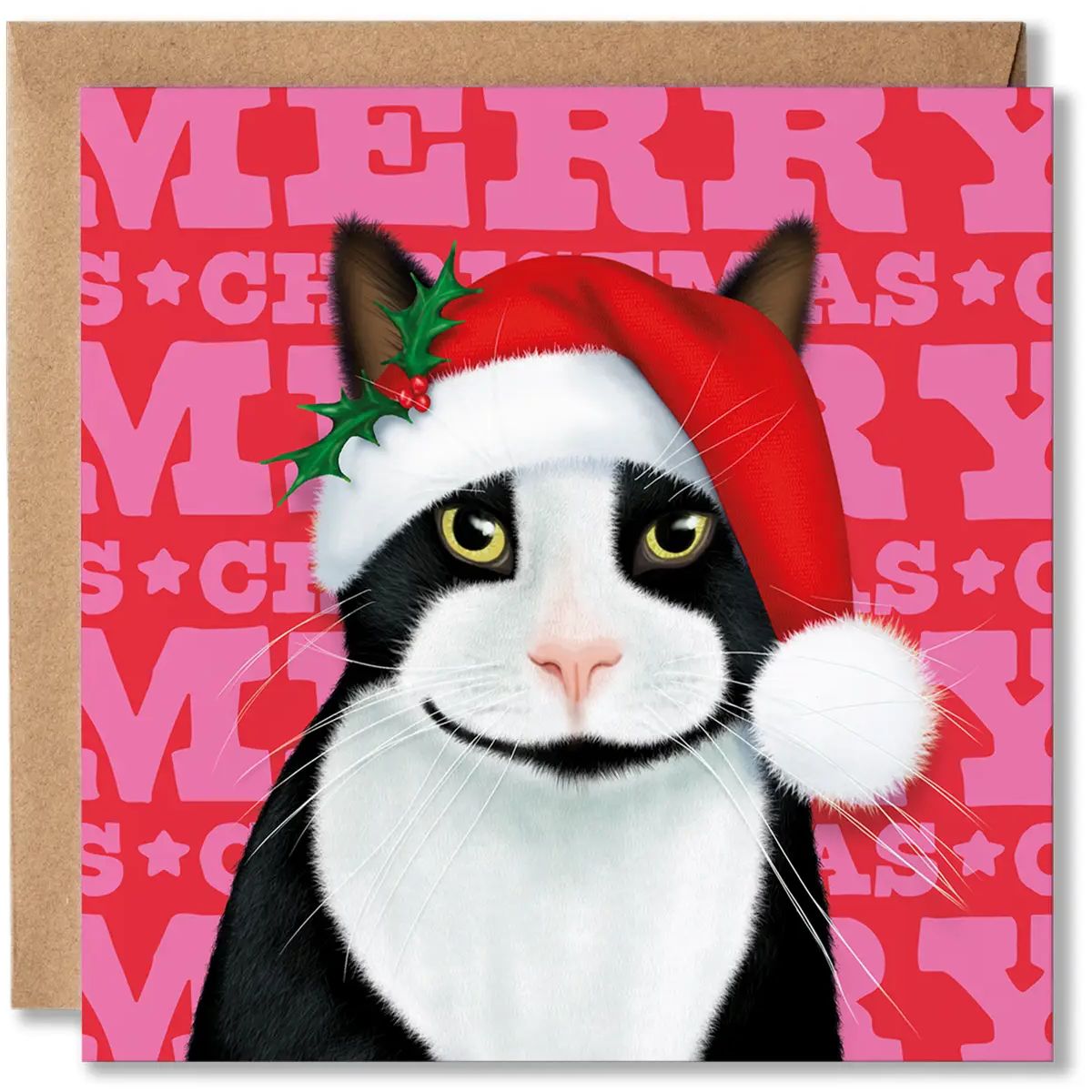 Tuxedo Cat Merry Christmas Card