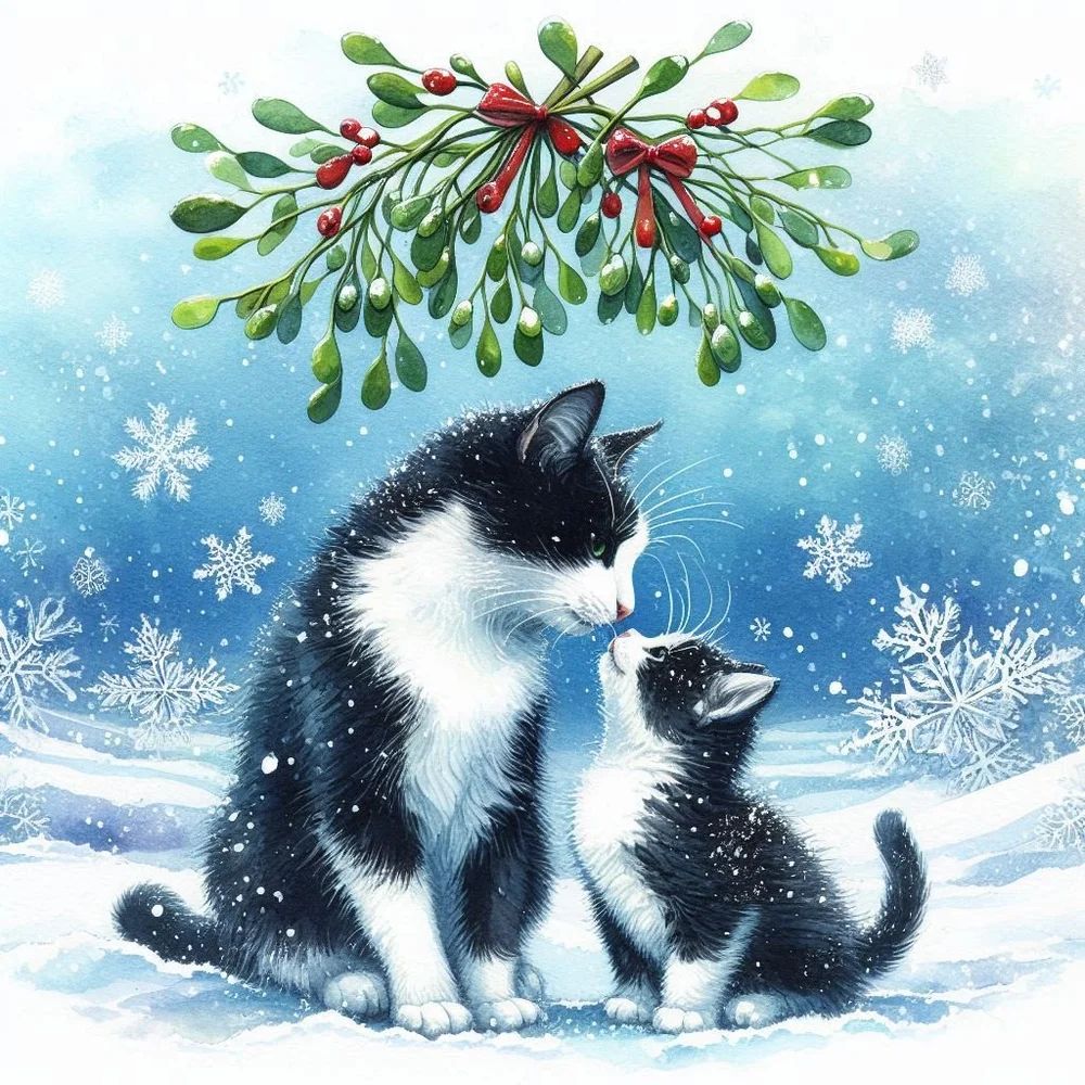 Tuxedo Cats Snowy Christmas Card