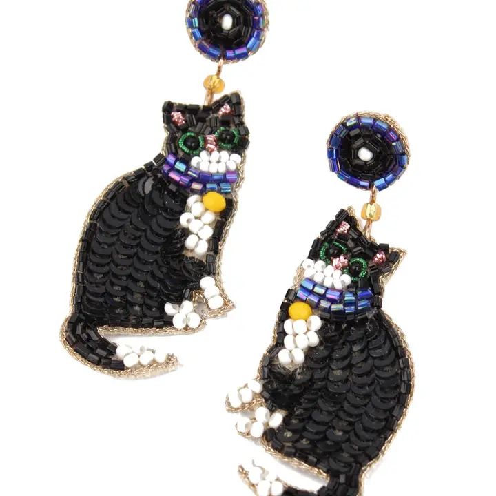 Tuxedo Cat Sequin Earrings