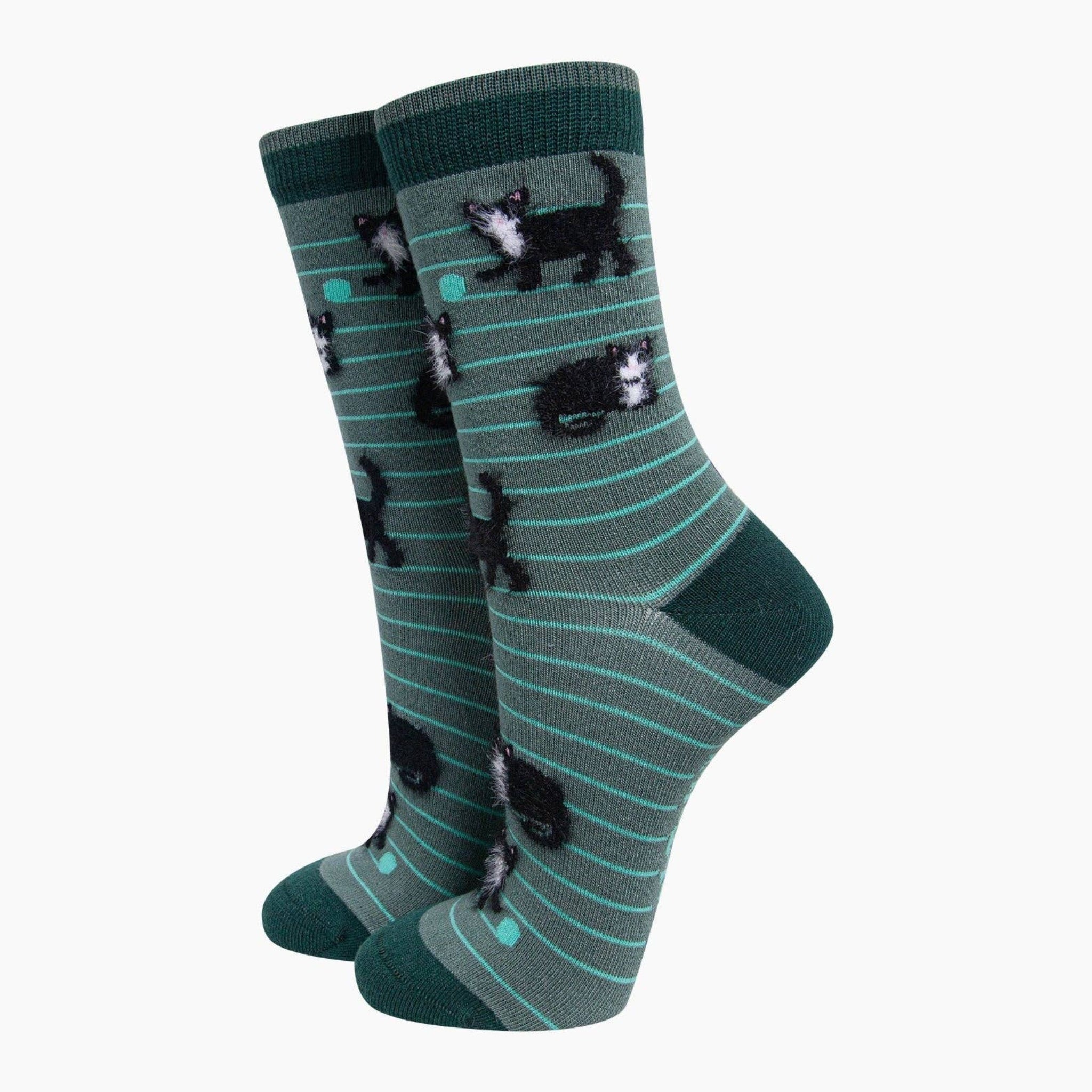 Green Fluffy Cat Bamboo Socks UK3-7