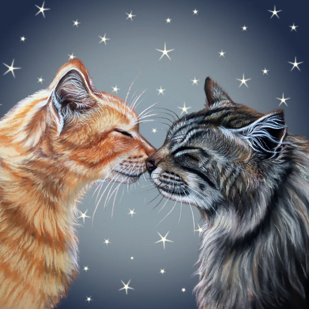 Two Cats Art Greetings Card