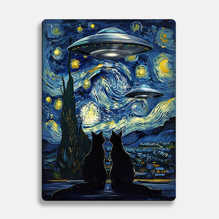 Cats Under Starry Night Metal Sign
