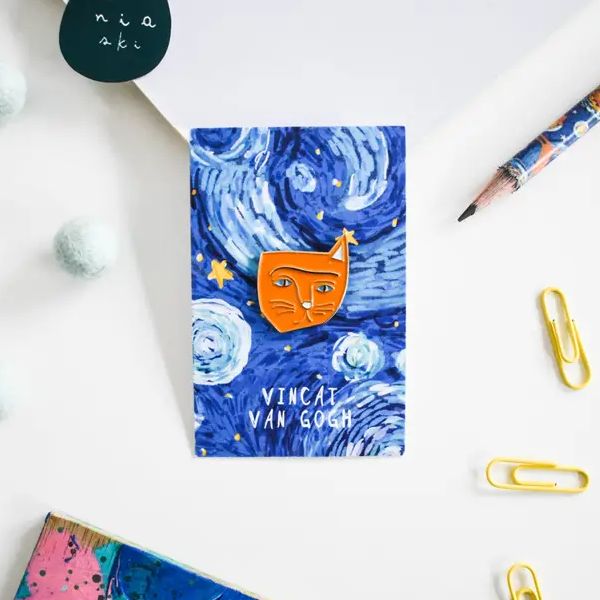 Vincat Van Gogh Cat Artist Pin