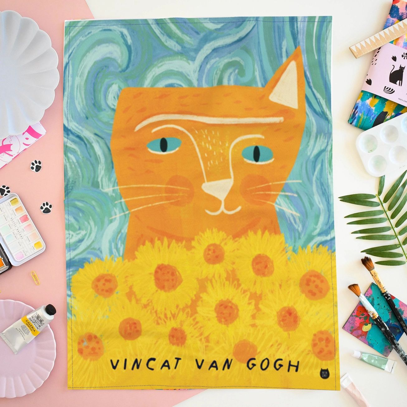 Vincat Can Gogh Cat Tea Towel