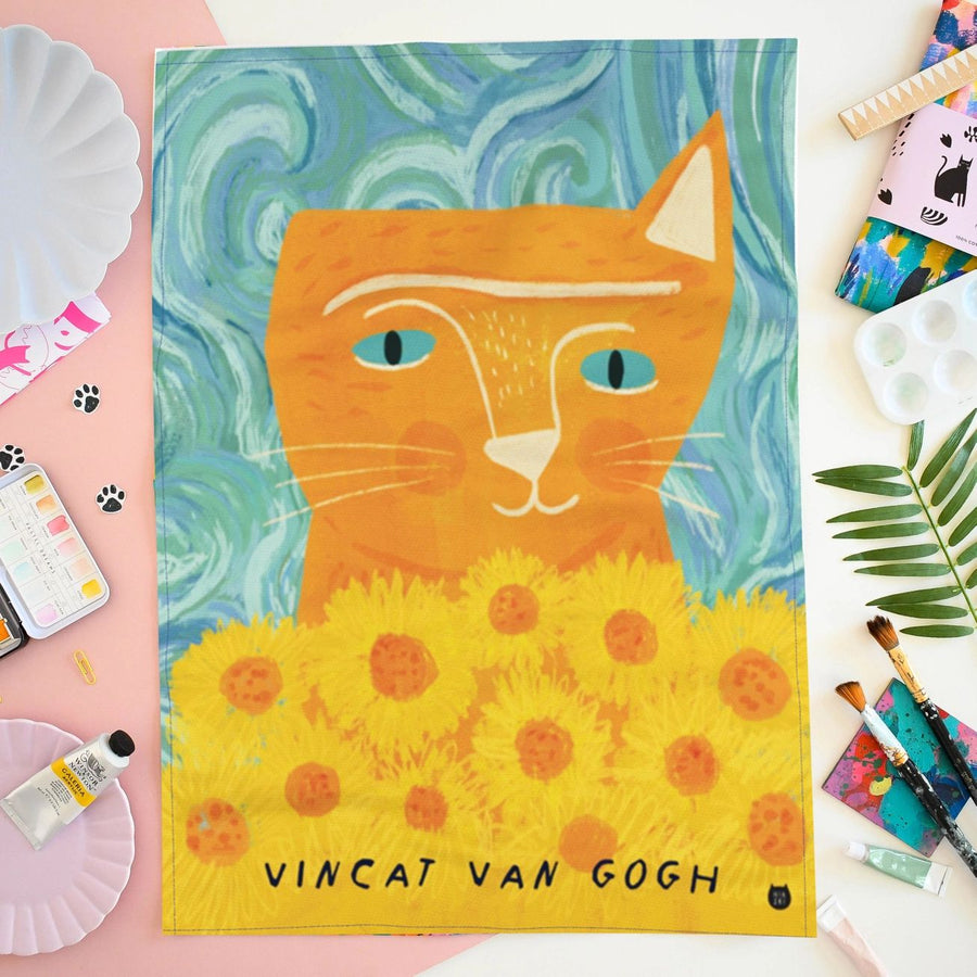 Vincat Can Gogh Cat Tea Towel