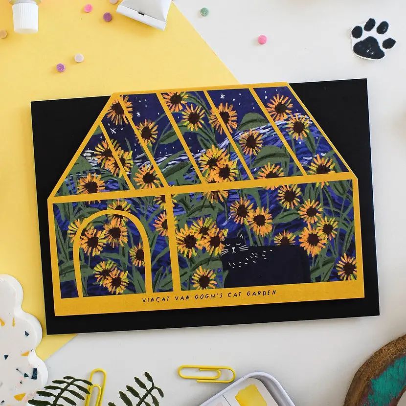 Vincat Van Gogh Cat Garden Card