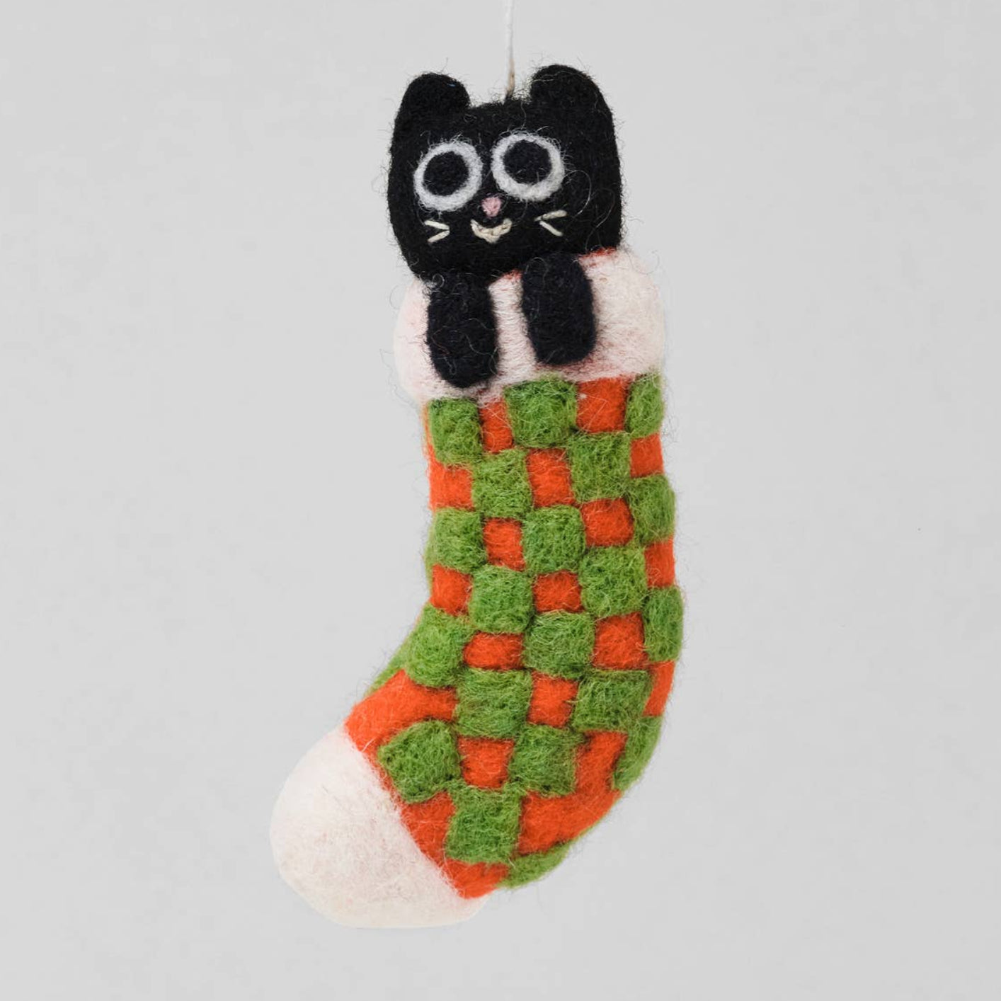 Viv, Checkered Stocking Cat Felt Decoration