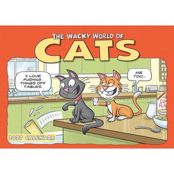 Front cover of humorous 2027 Wacky World of Cats calendar featuring a cat cartoon